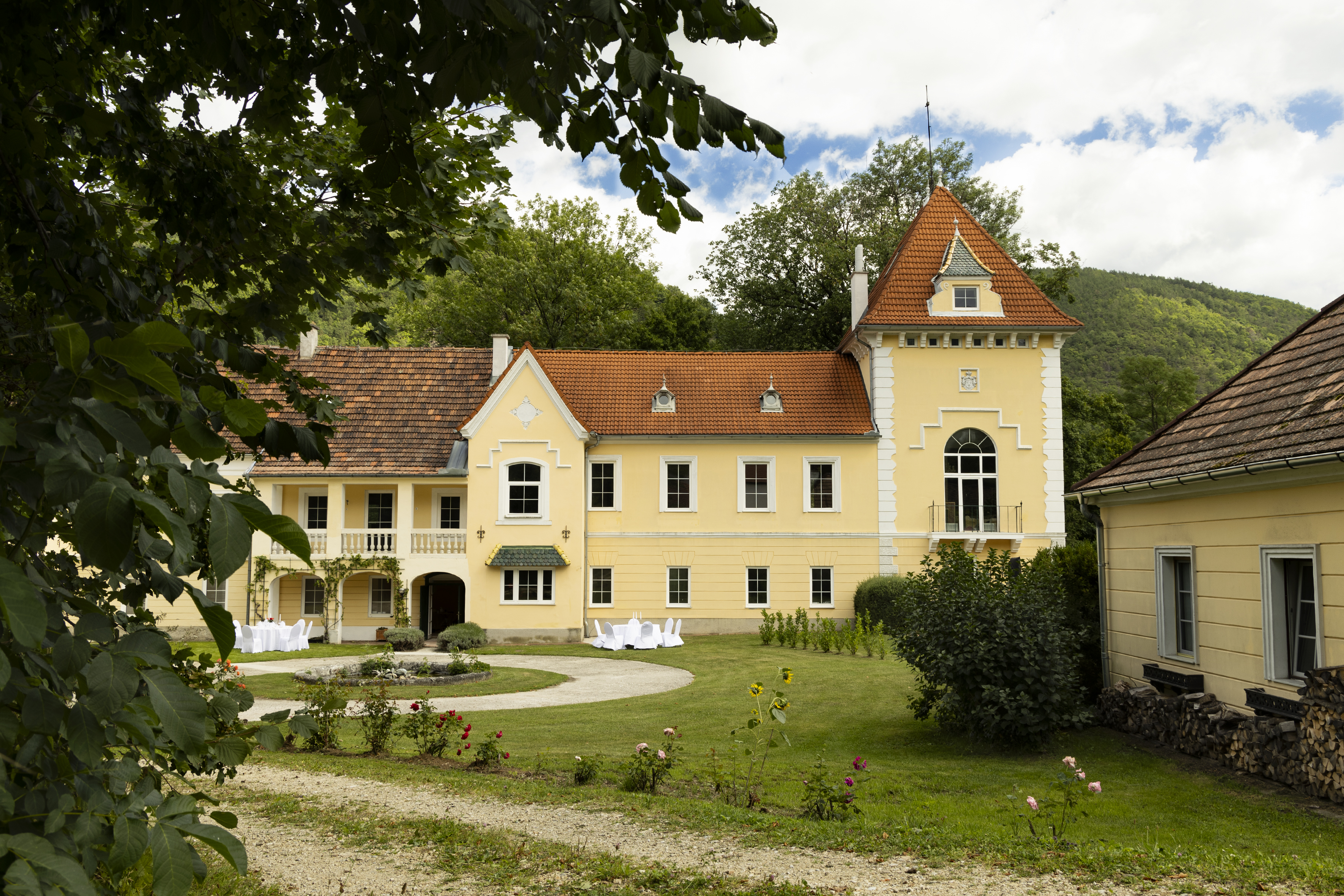 Weitläufige Gartenanlage von Schloss Mühlhof